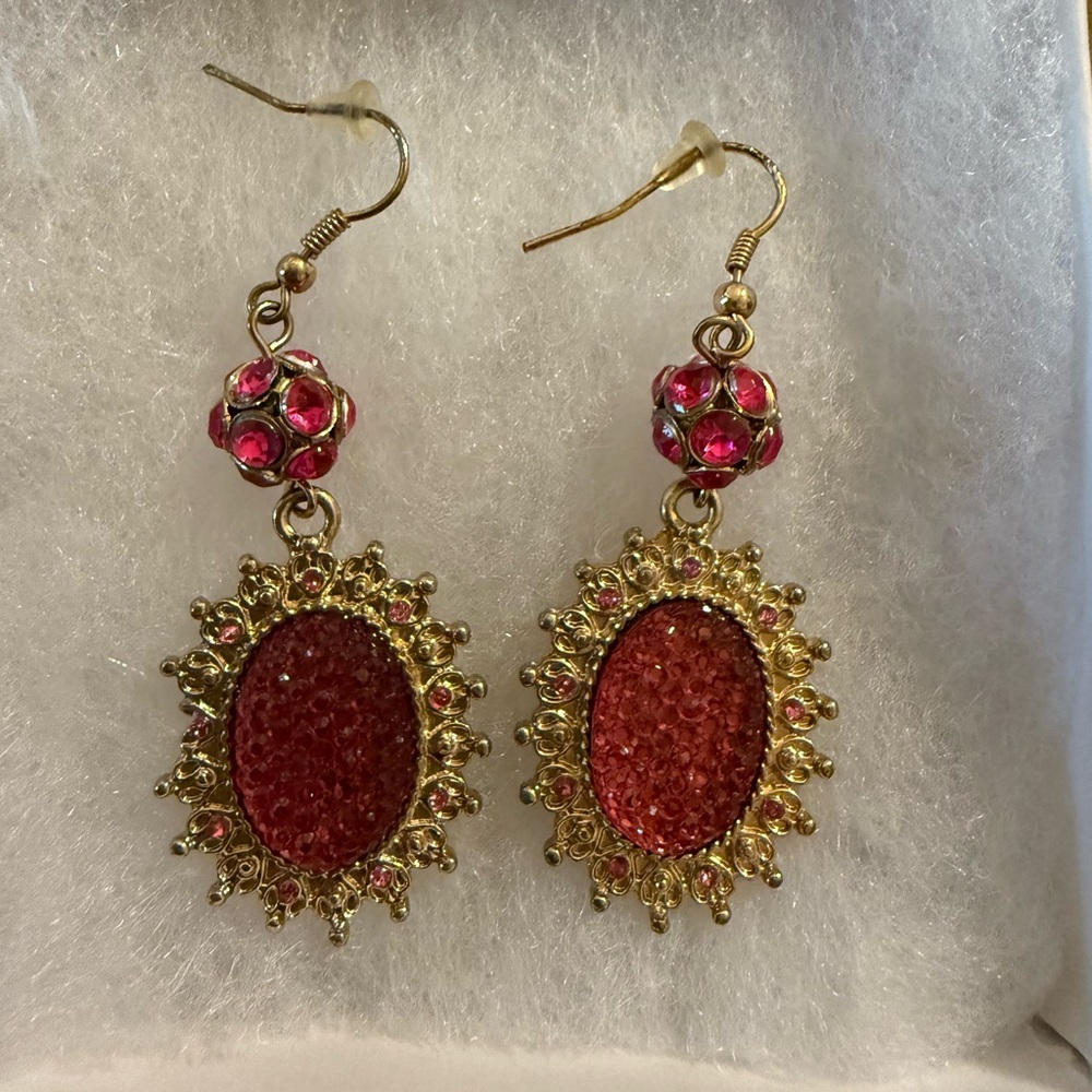 Elegant Gold and Pink Dangle Earrings